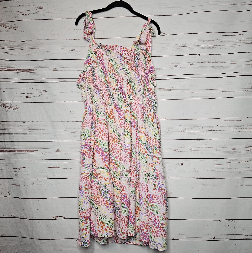 JODIFL "A Spark of Love" Floral Tie Shoulder Smocked Dress